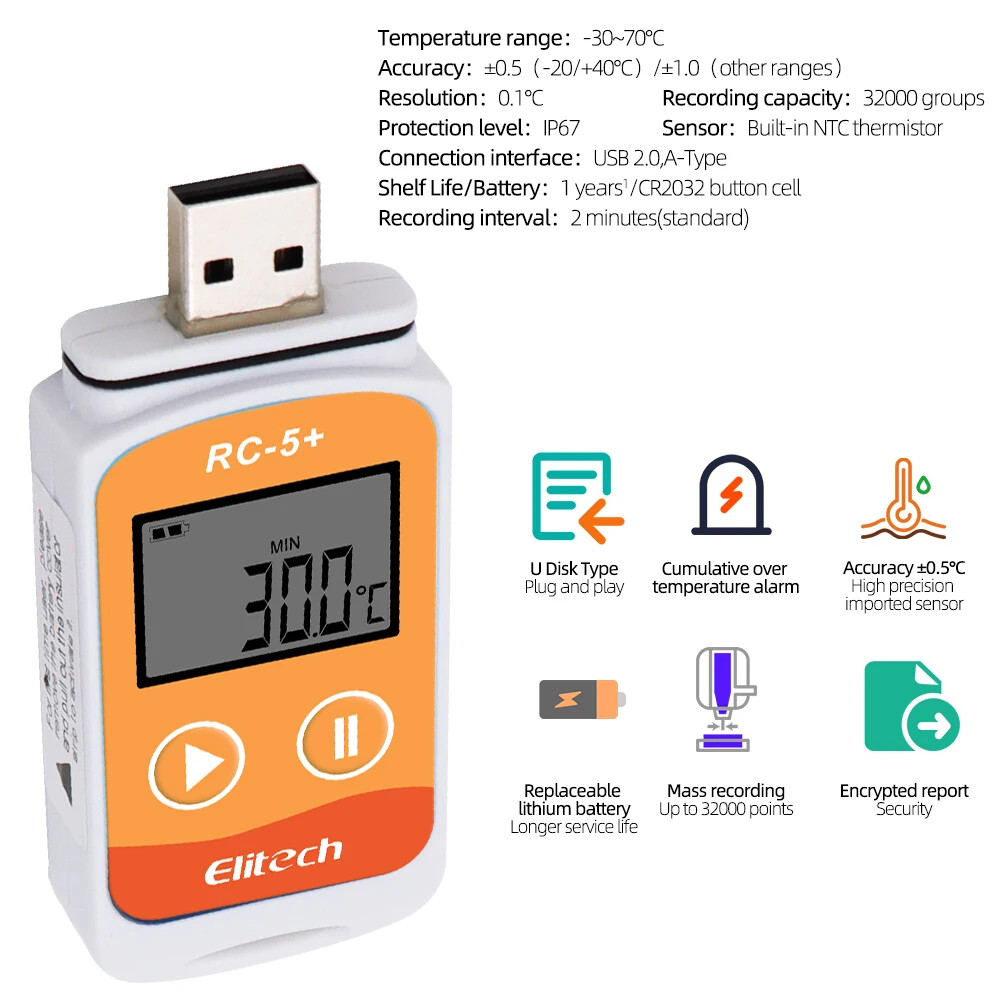 RC-5/RC-5+ USB Data Logger Datalogger Recorder for Refrigeration Cold Transport