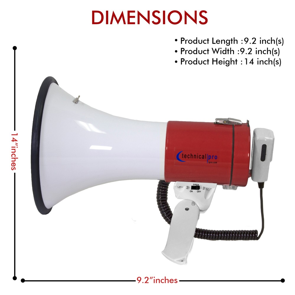 Technical Pro 50 Watt Portable Megaphone W/ Strap,Siren,Volume Control
