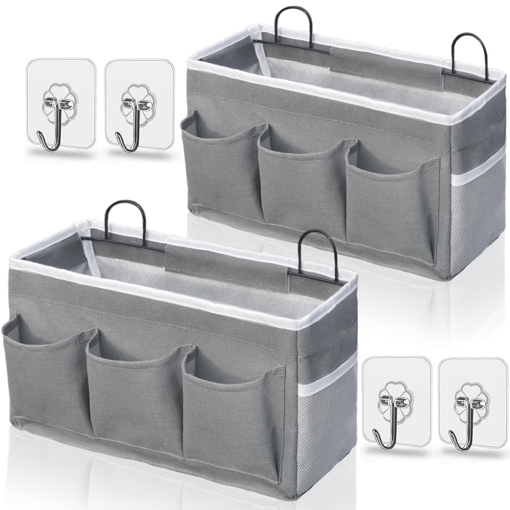 Wall Hanging Organizer Bag, 2-Pack Linen Storage Baskets with Pockets, WallHa...