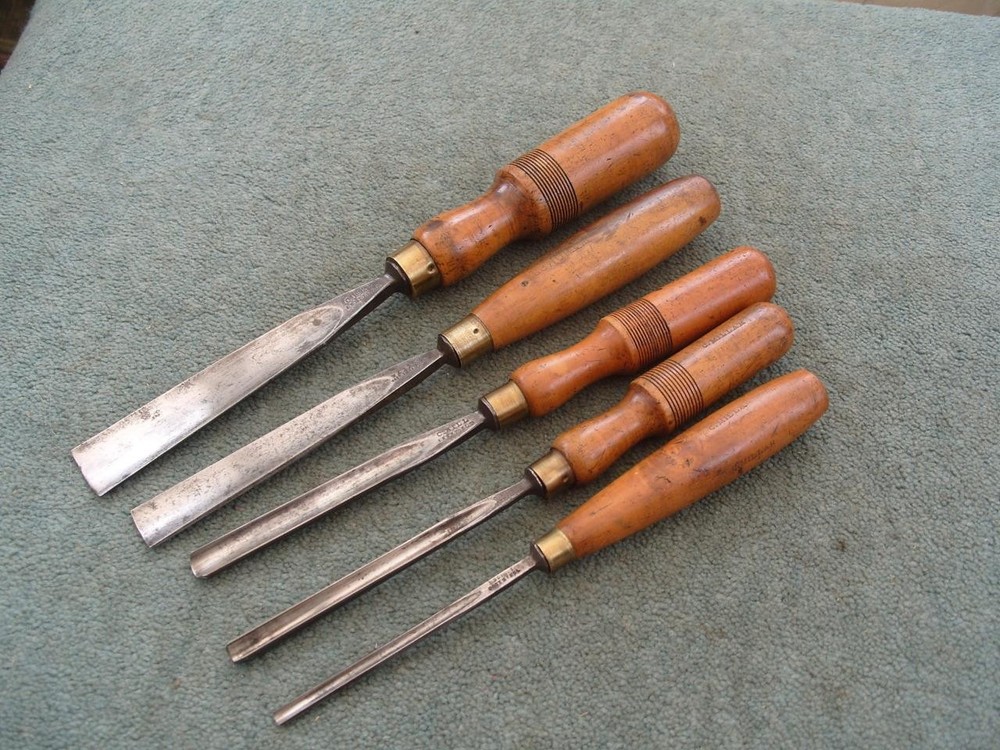 Set of five Carving gouges by C Hill, etc, Sheffield.