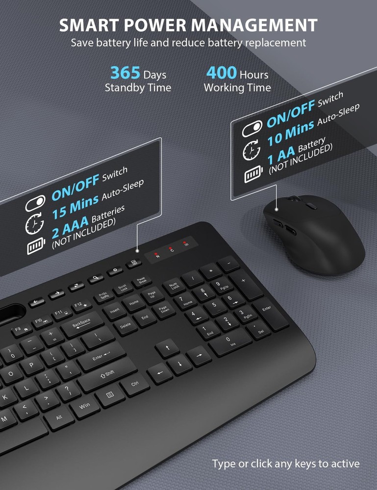 Wireless Keyboard and Mouse Combo - Full-Sized Ergonomic Keyboard with Wrist ...