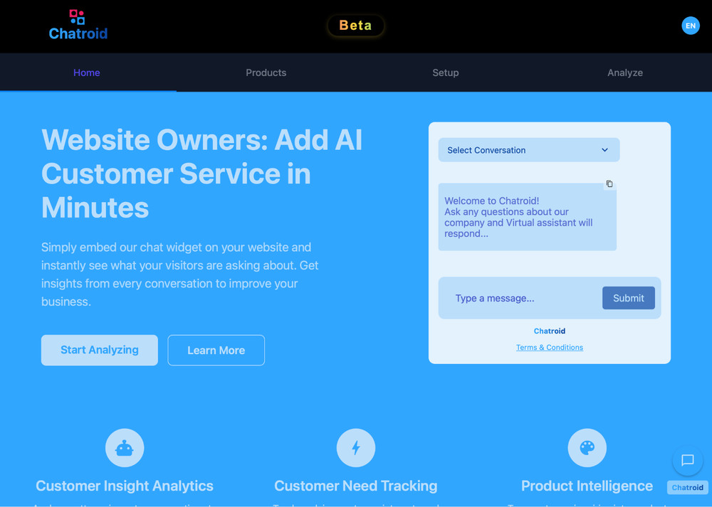 Chatroid.com Domain + Fully functional website (beta)