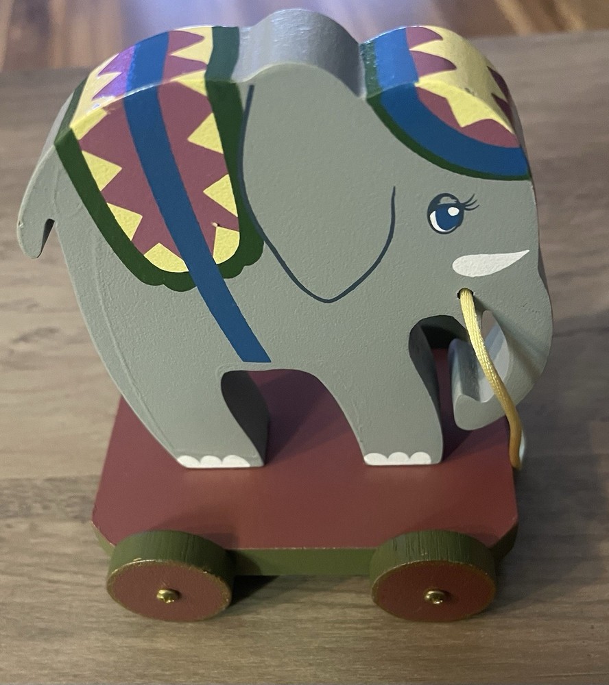 Vintage Hand-Painted Wood Elephant Pull Toy