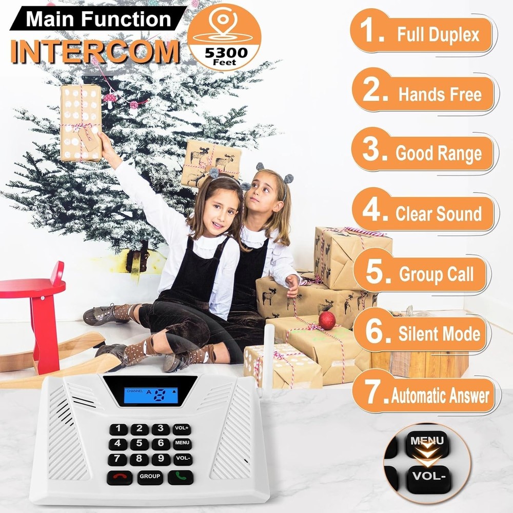 Wireless Home Intercom System 4 Pack Long Range Hands Free Two Way