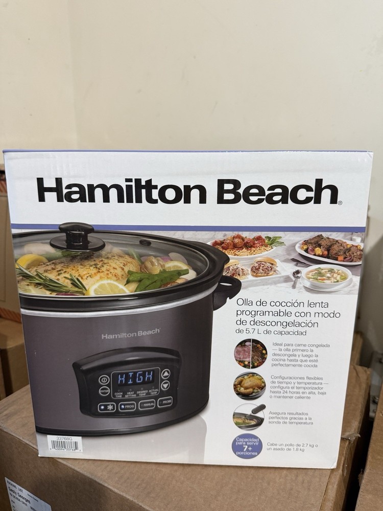 Hamilton Beach Slow Cooker 6-Qt Gray Programmable w/ Defrost + Temperature Probe