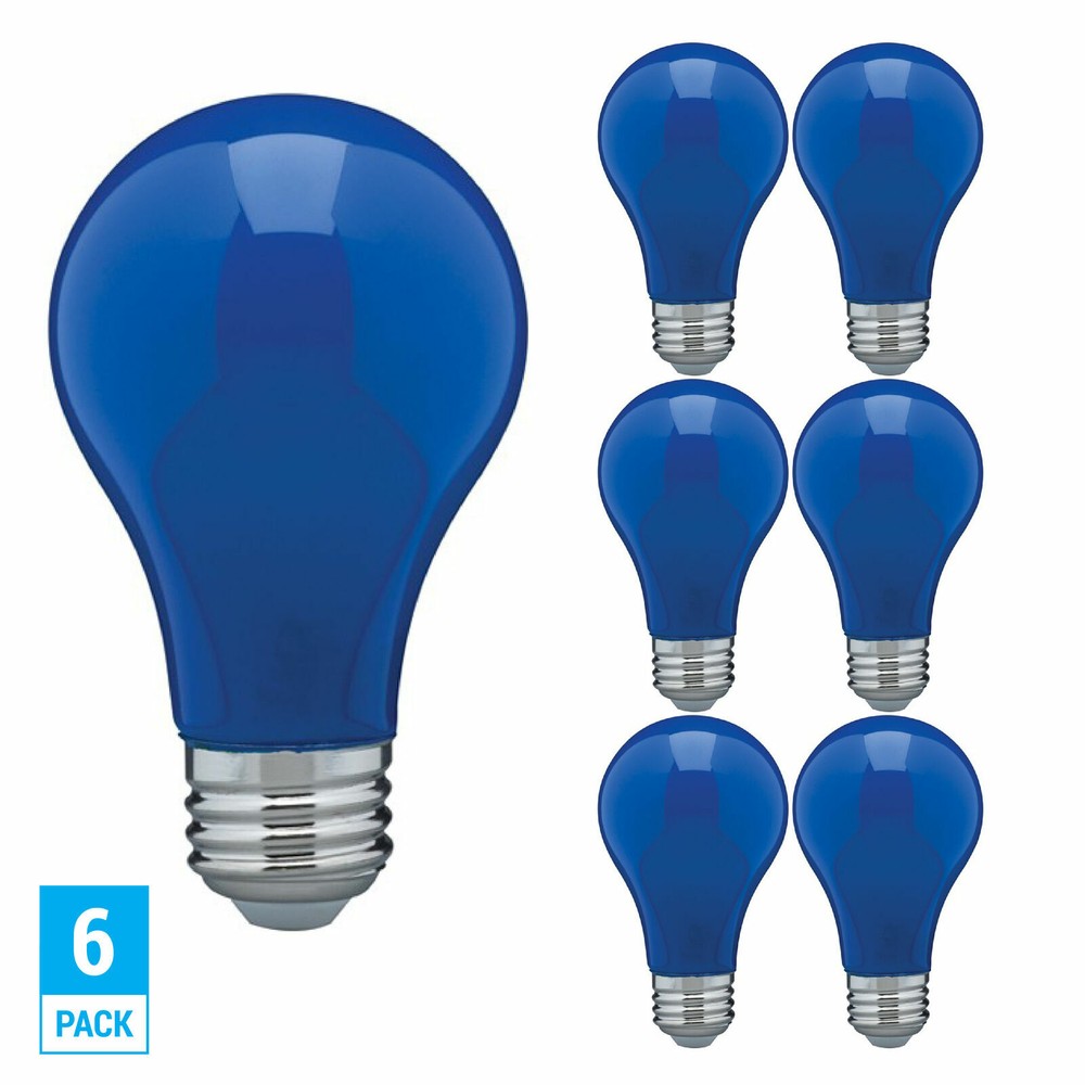 6 Pack CERAMIC BLUE LED Bulb A19 Medium E26 8W 60 Watt Equivalent Damp Location