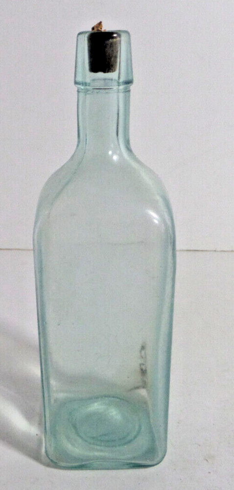 square cork top light auqua bottle antique EMPTY