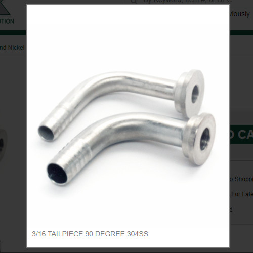 3/16 TAILPIECE 90 DEGREE 304SS # 7167