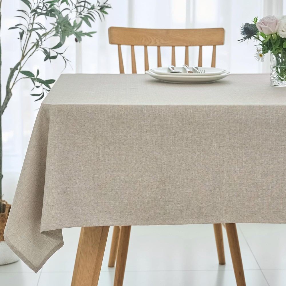 Rectangle Linen Textured Tablecloth Waterproof Spillproof Washable Fabric Tab...