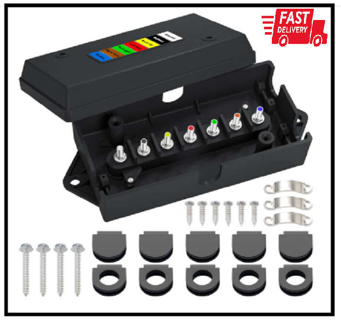 7 Way Trailer Junction Box Weatherproof 7 Pin Trailer Wiring Box 7 Color-Coded