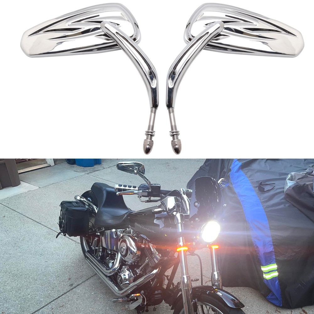 Motorcycle Rear View Mirrors Chrome 8mm For Harley Davidson Softail Deuce FXSTD