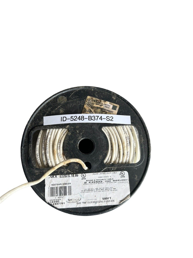 NEW CAROL E2202S.18.86 Data Cable,Plenum,2 Wire,White,500ft 4DPN7