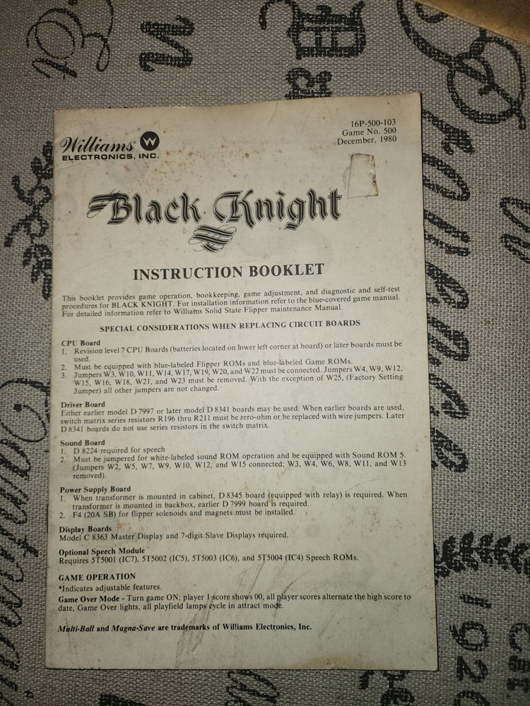 Black Knight Pinball Manual Williams
