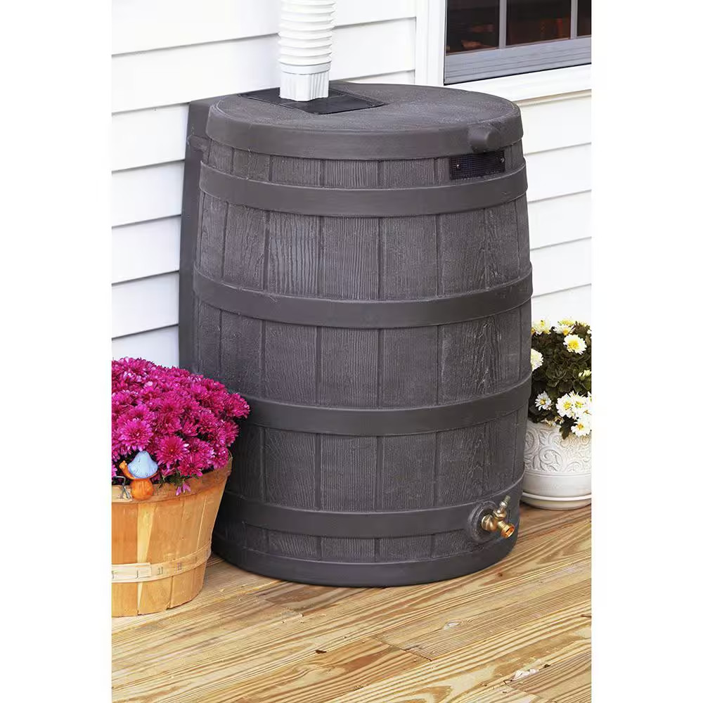 Rain Wizard 50 Gal. Water Collection Barrel Drum, Oak (2-Pack)