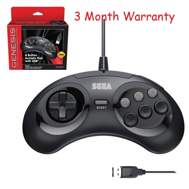 Retro-Bit Official USB Controller 6-Button for Sega Genesis Mini PC/Mac  Black