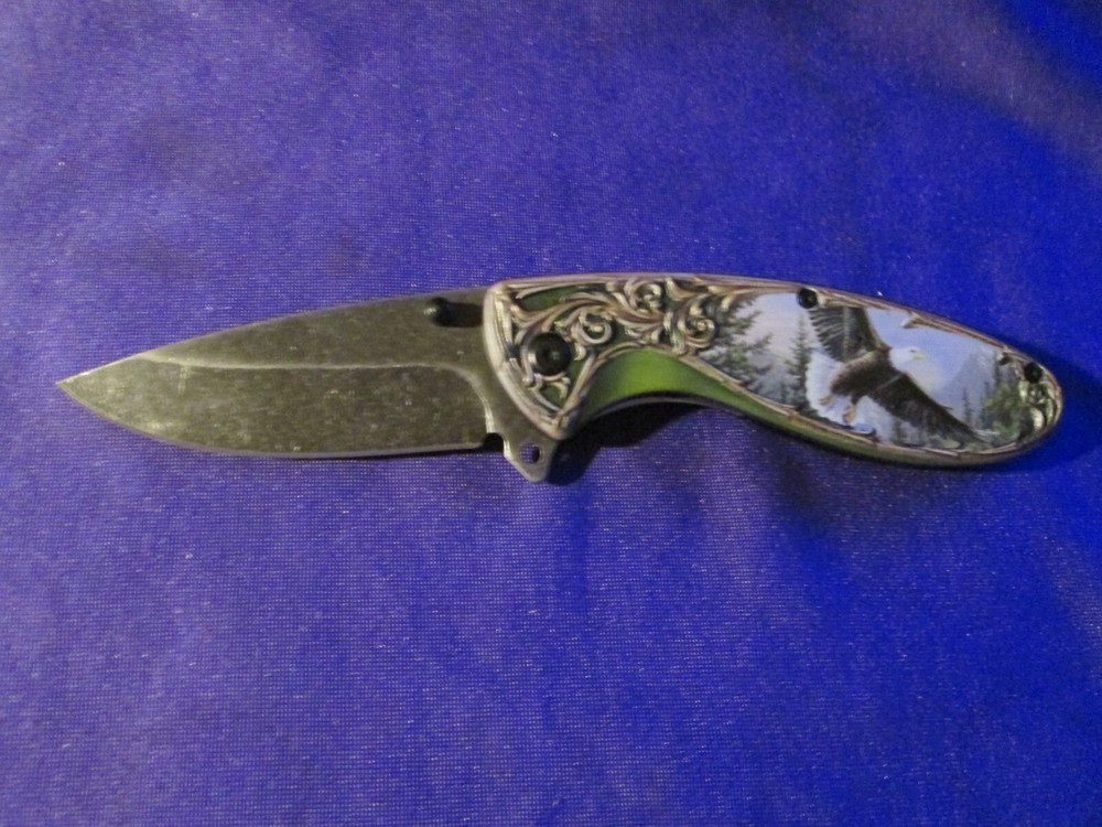RITE EDGE 4 1/2" 3D PRINTED EAGLE FOLDER LOCKBACK KNIFE WITH BELT CLIP #E35