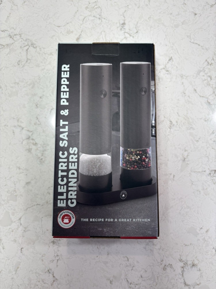 New 2 Pc Electric Salt & Pepper Grinder Set Automatic w/ Battery, 4 Speed Button