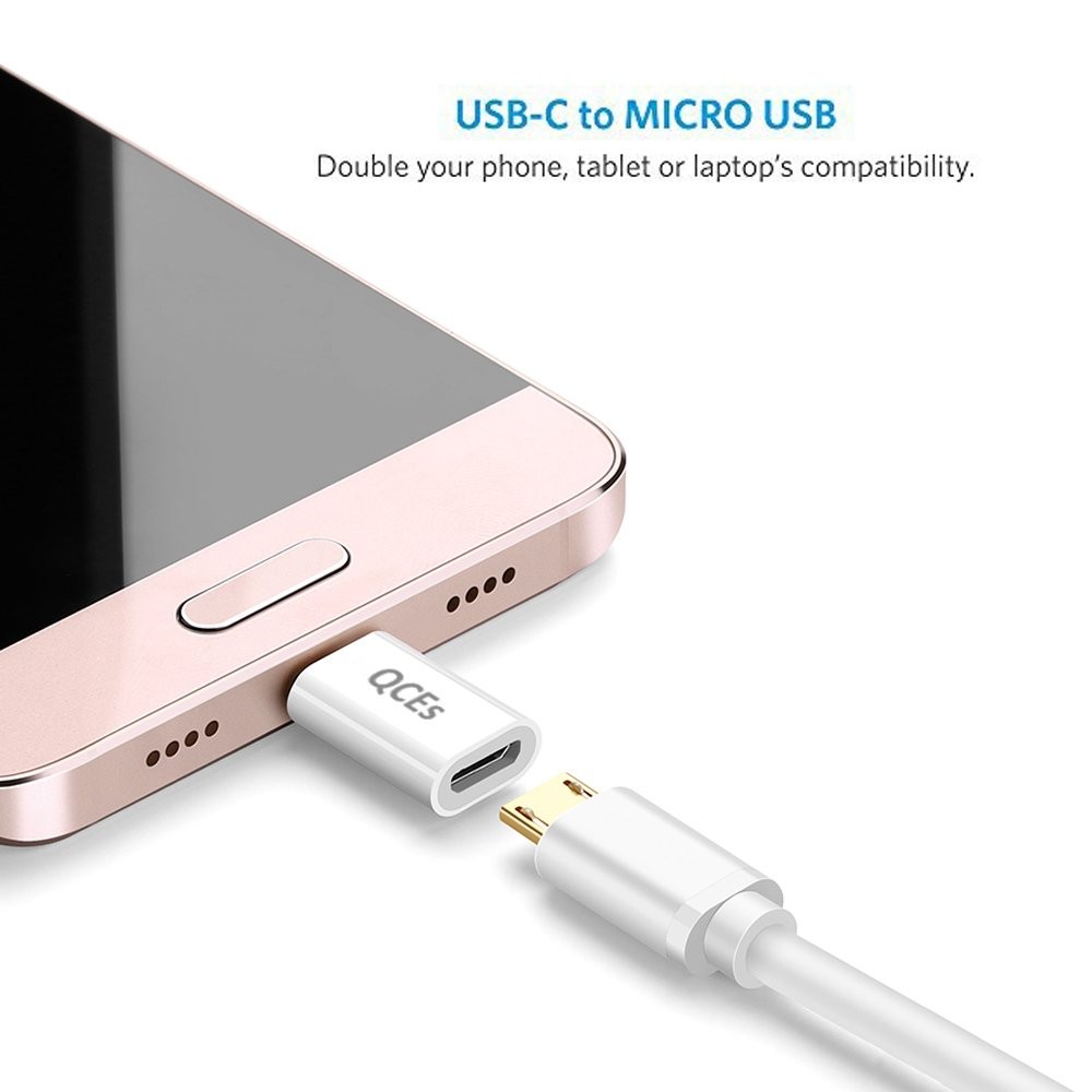 QCEs Micro USB to C Adapter 4Pack, Female USB-C Black, White