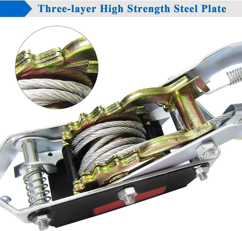 4 Ton Dual Gear Power Puller Heavy Duty 2 Hook Cable Puller Hand Winch Turfer