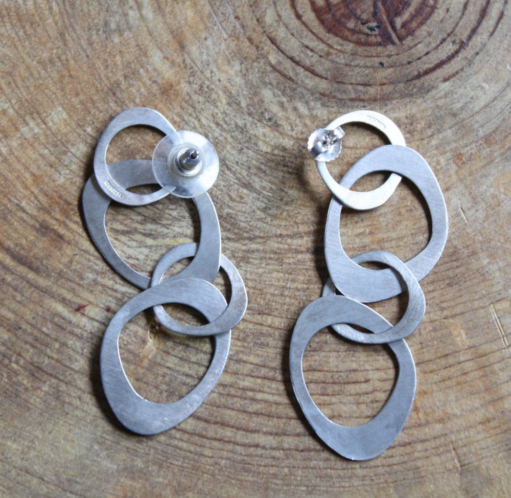 Brushed Sterling Silver .925 Link dangle Earrings by Tezer