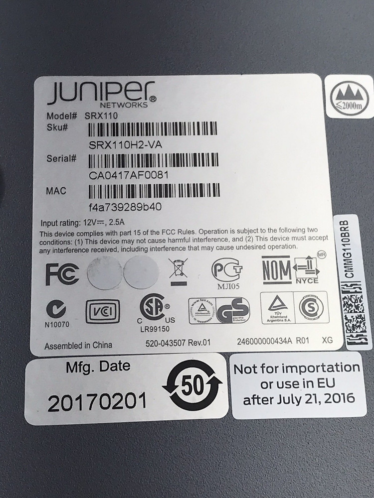 Juniper Networks SRX110 SRX110H2-VA Services Gateway Security Appliance