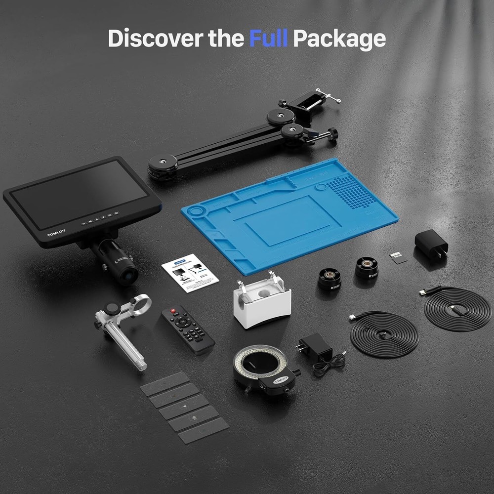 TOMLOV 10" 2000X Digital Microscope Flex Arm Soldering Microscope Camera HDMI