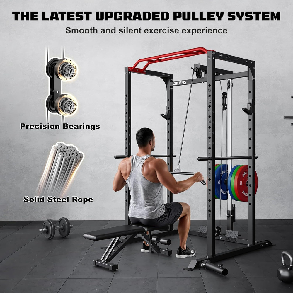 Power Cage, 2000LBS Multi-Function S11 Power Rack with LAT Pulldown, Squat Rack