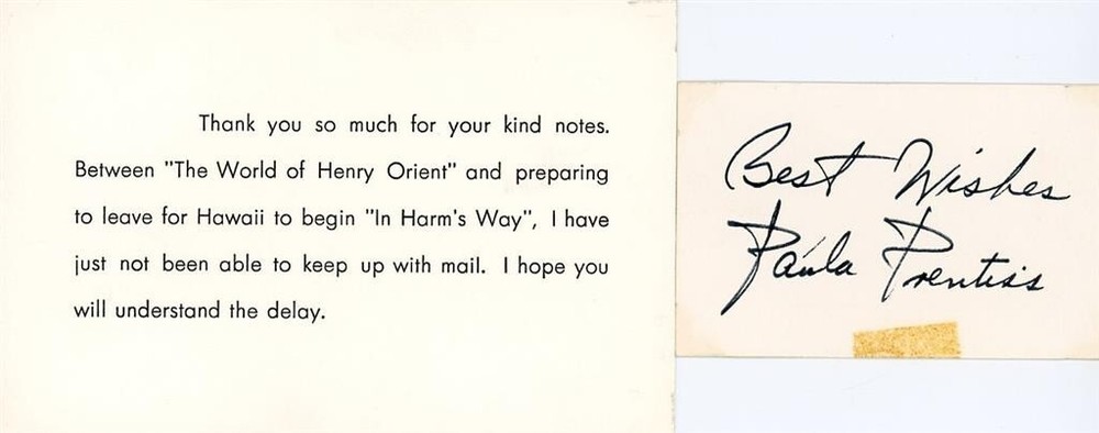Paula Prentiss-Signed Card