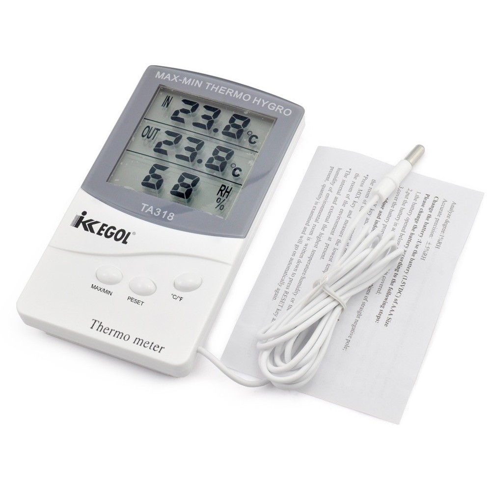 Digital Thermometer Hygrometer LCD Indoor Outdoor Dual Sensor MAX MIN Memory Pro
