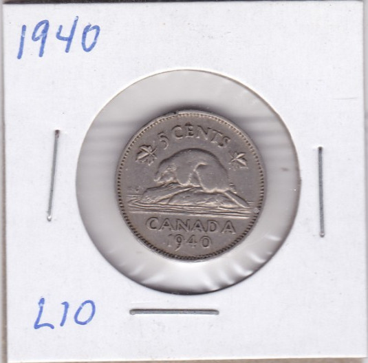 1940 Canada 5 Cents L10