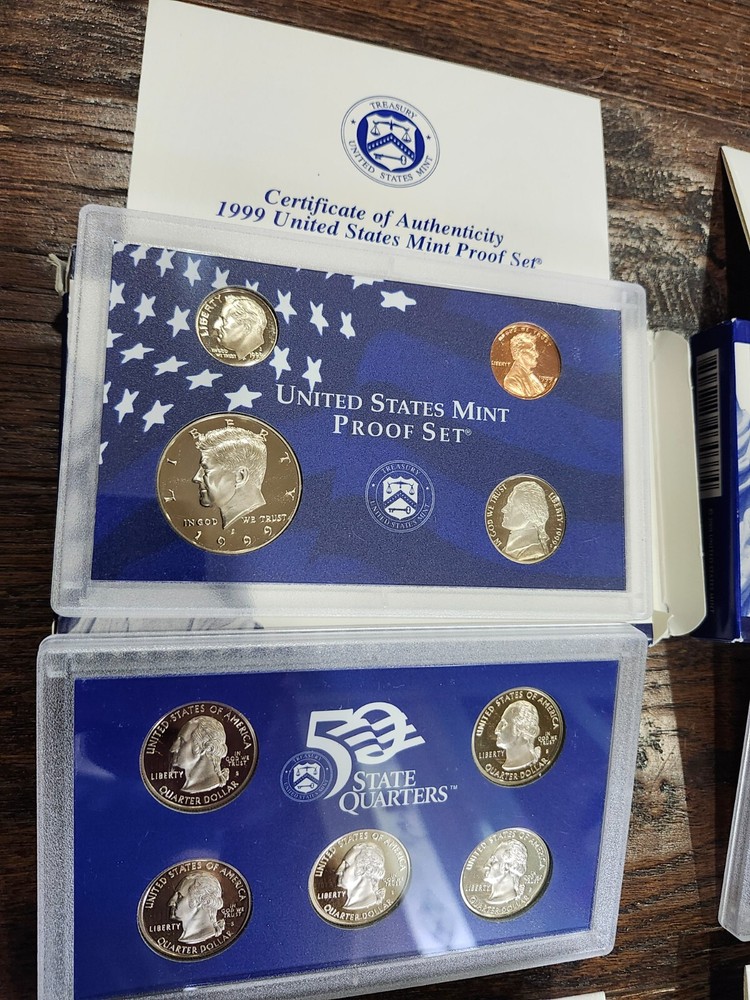 Lot of 4 US Mint Proof Sets includes State Quarters 1999, 2000, 2001, 2003