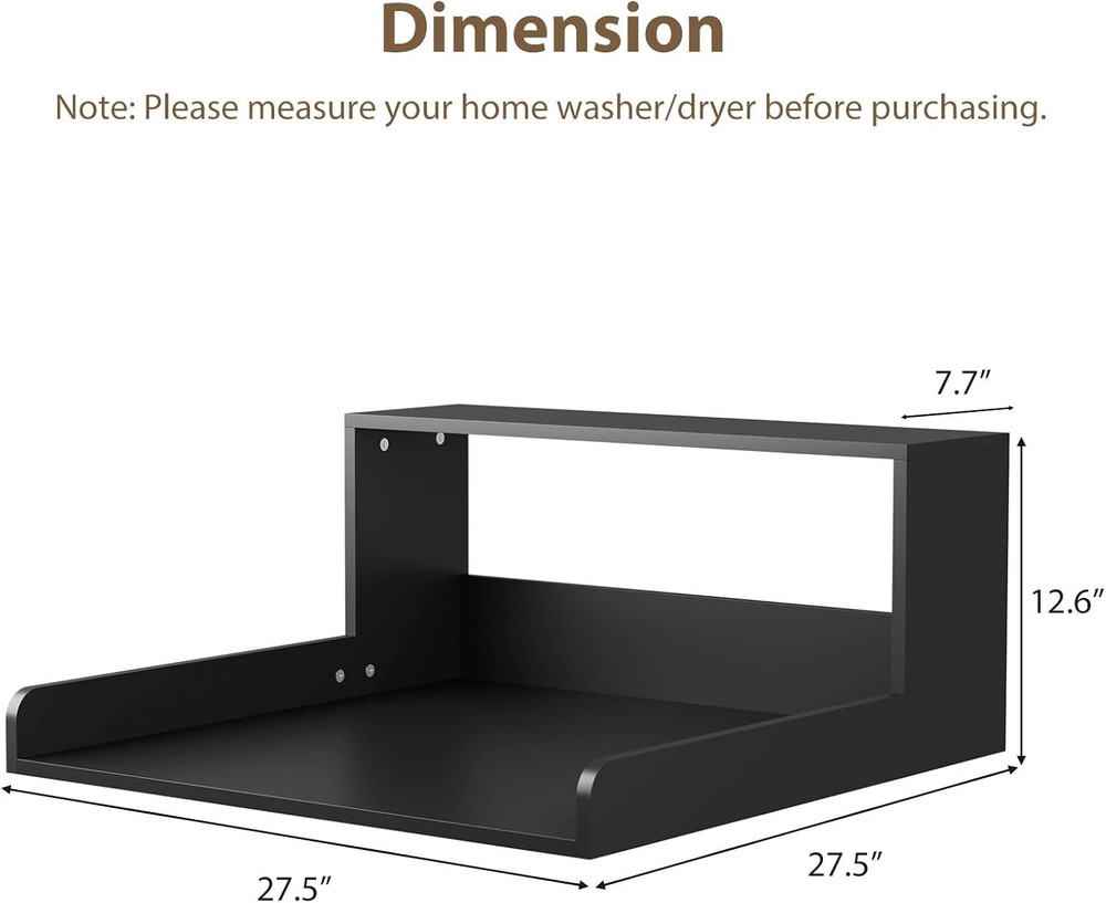 Sturdy Washer Dryer Countertop with Shelf - Black Laundry Room Storage Solution