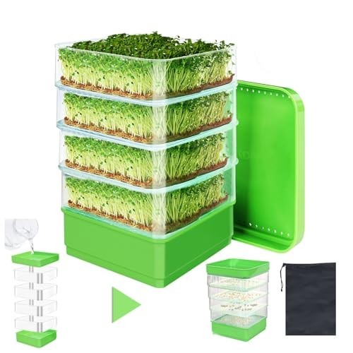4-Tier Stackable Seed Sprouting Kit with Drain Holes & Tray - Organic Microgreen