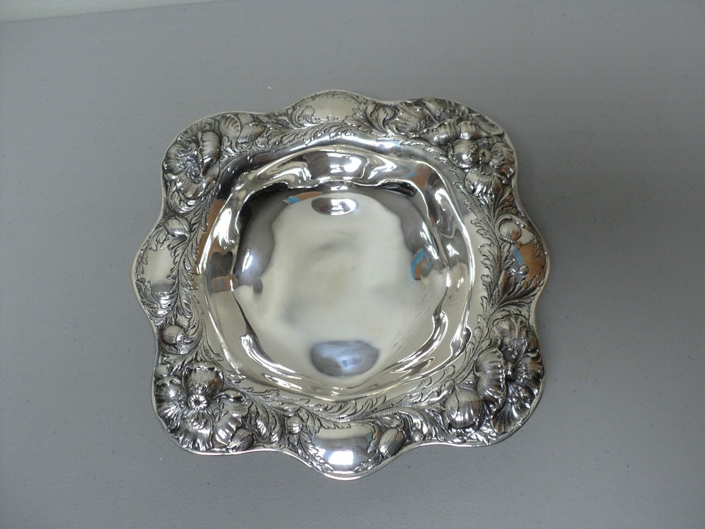 STUNNING ANTIQUE GORHAM STERLING SILVER SERVING BOWL, "POPPY" PATTERN