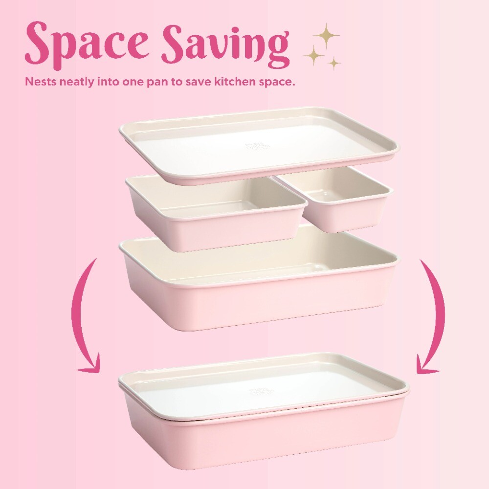 4 Piece Nested Bakeware Set, Pink