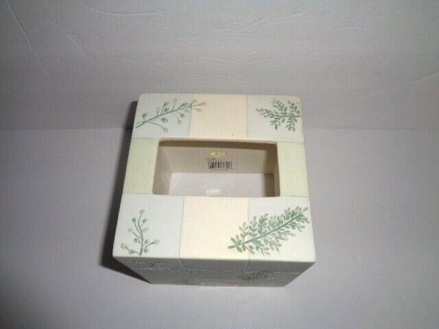 Tissue Cover Box Rainier Square Hand-Painted Foliage Pattern 6" Tall Croscill