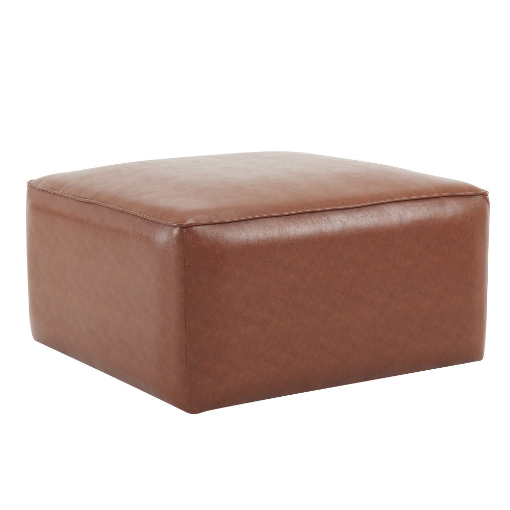 Upholstered Square PU Leather Ottoman,Black