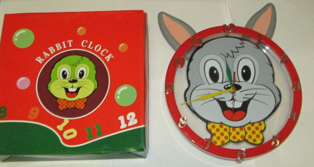Whimsical Bunny Rabbit Pendulum Swinging Ears Wall Clock with Second Hand