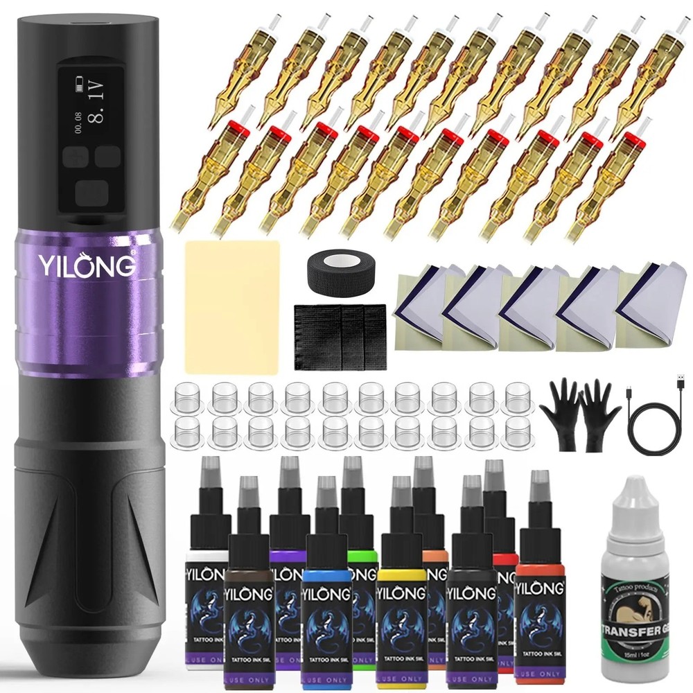 Tattoo Wireless Pen Machine Needle Kit Permanent Makeup Power Supply Set