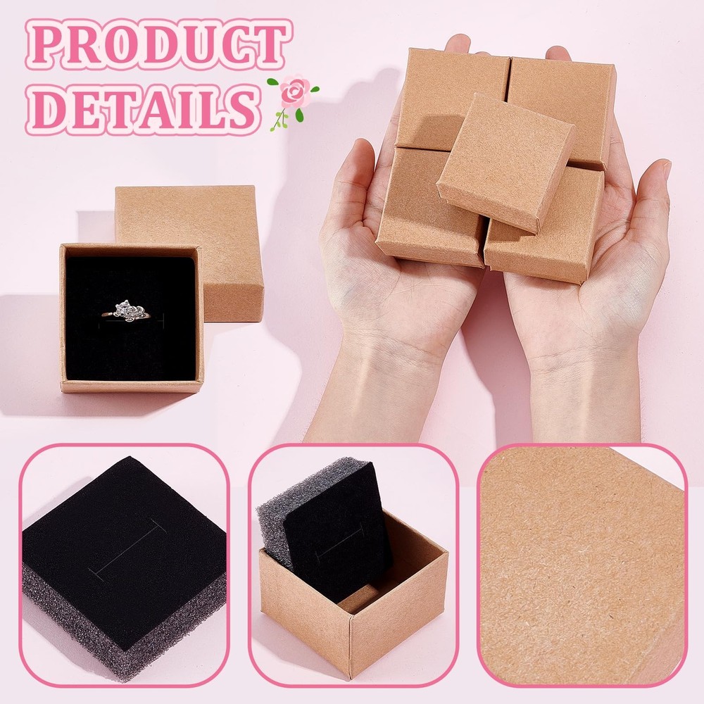 100PCS Ring Box Bulk Kraft Jewelry Gift Boxes 2’’ × 2’