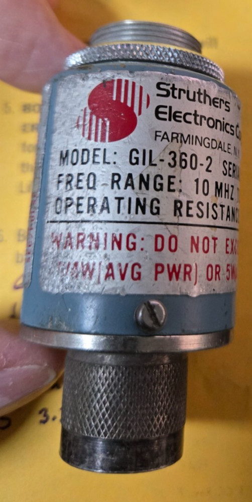 Struthers Electronics Model: GIL-360-2 Power Head see measured Ω data 10M-10 GHz