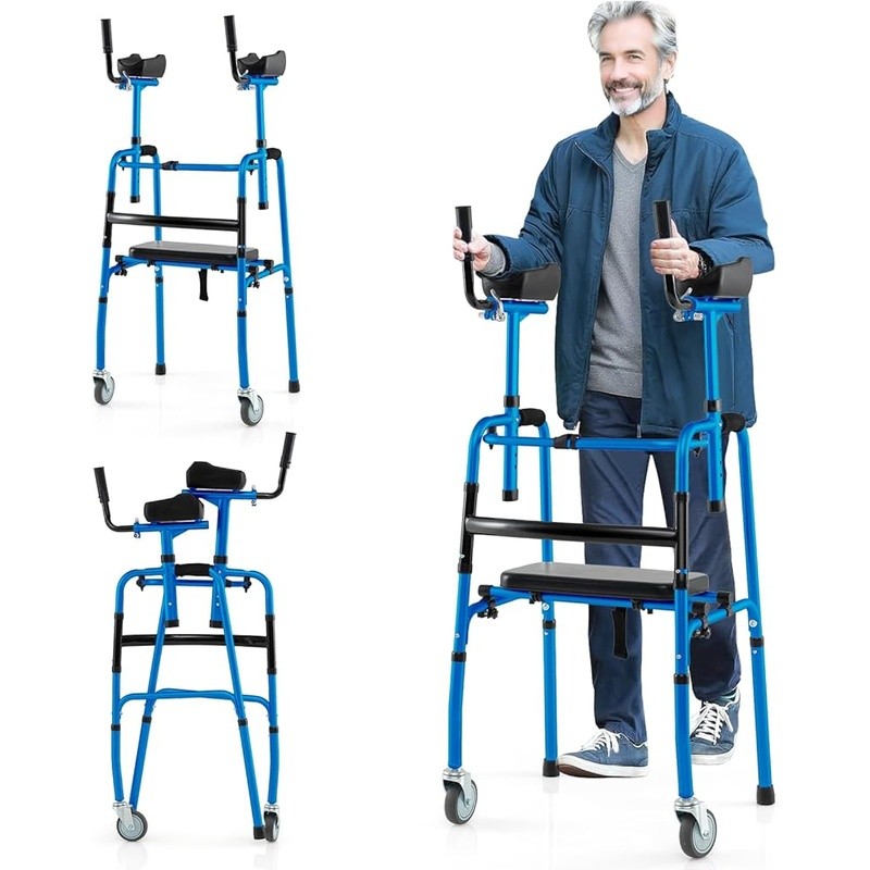 Foldable Portable Rolling Walker Adjustable Height Aluminum Mobility Aid New