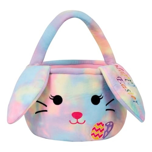 Easter Baskets for Kids,Plush Egg Hunting Easter Buckets with Handle Multi