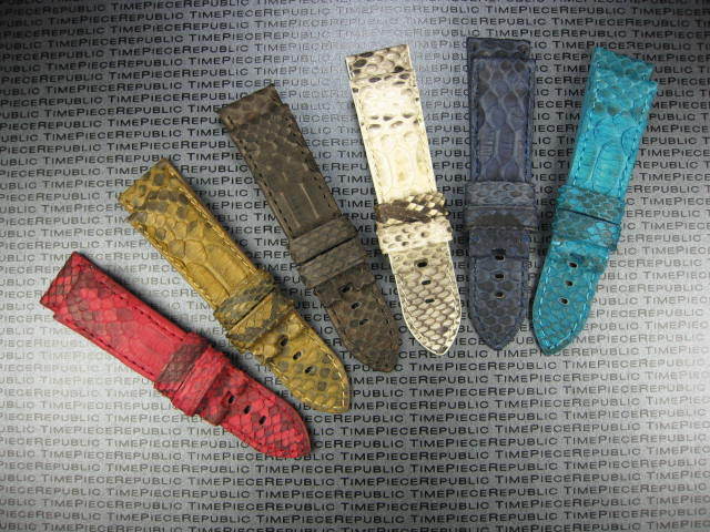 24mm PYTHON Skin Leather Strap Deployment Band for fits PANERAI Aqua Blue