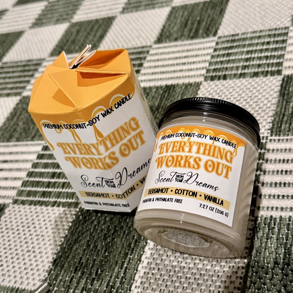 ☀️ Everything Works Out Candle | Coconut Soy Wax + Custom Gift Packaging 🕯️💌