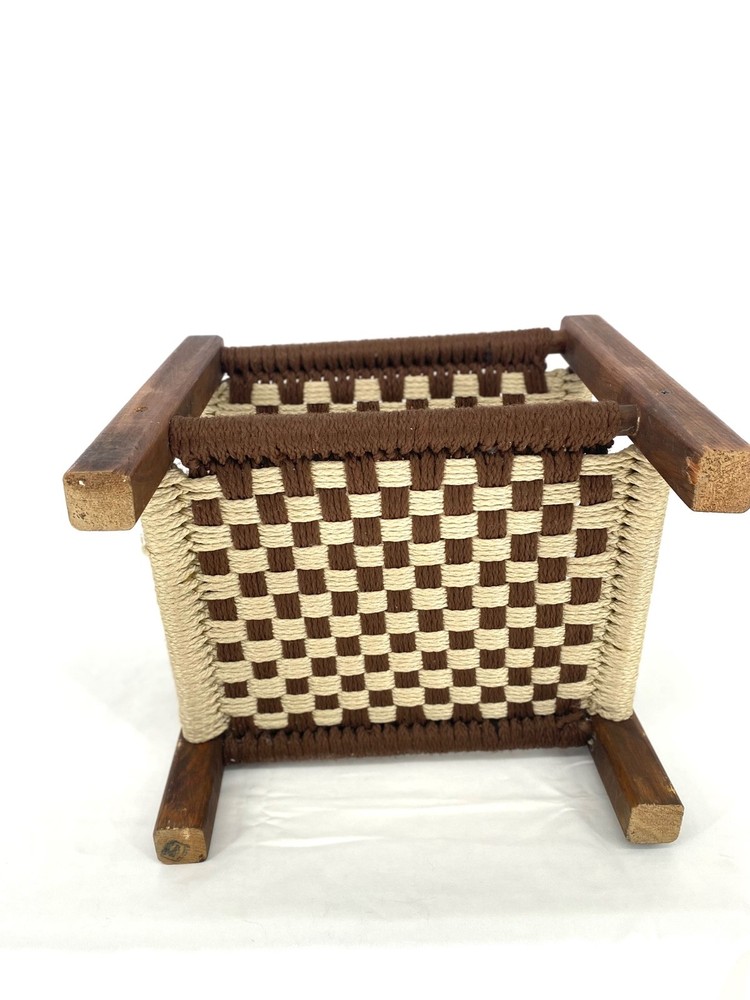 Vintage Hand Woven Stool Brown