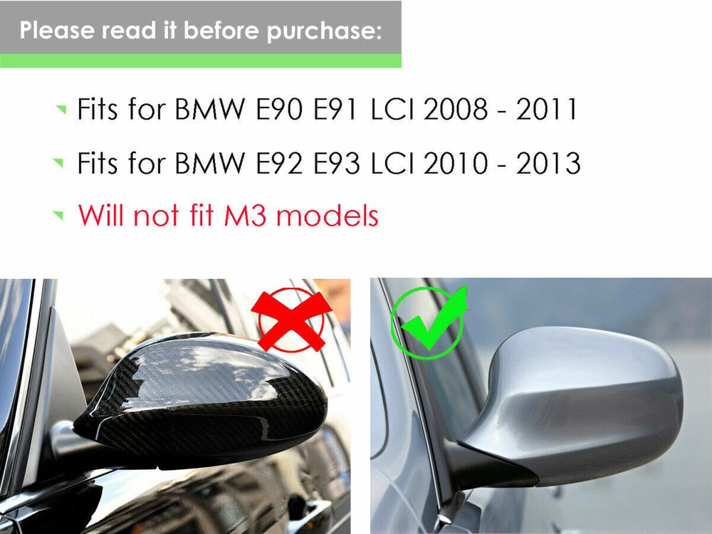 Pair Gloss Black Mirror Cover Caps M Style For BMW E90 E91 E92 E93 LCI 08-13
