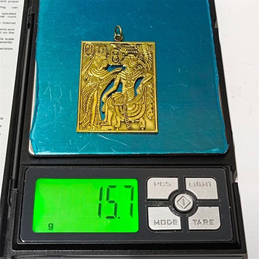 Handcrafted Egypt copper pendant with pharaoh relief ancient hieroglyphic style