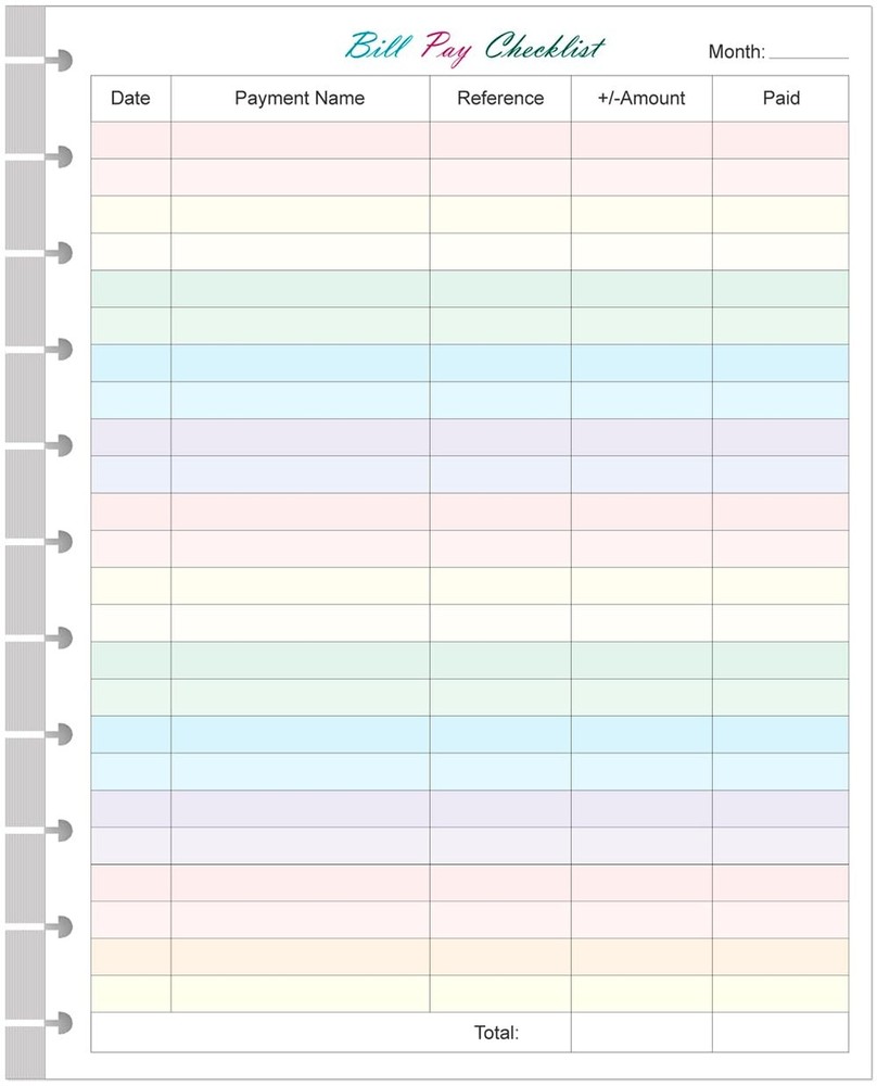 A4 TUL Bill Payment Checklist Refills - 50 Sheets/100 1-Pack, Multicolored