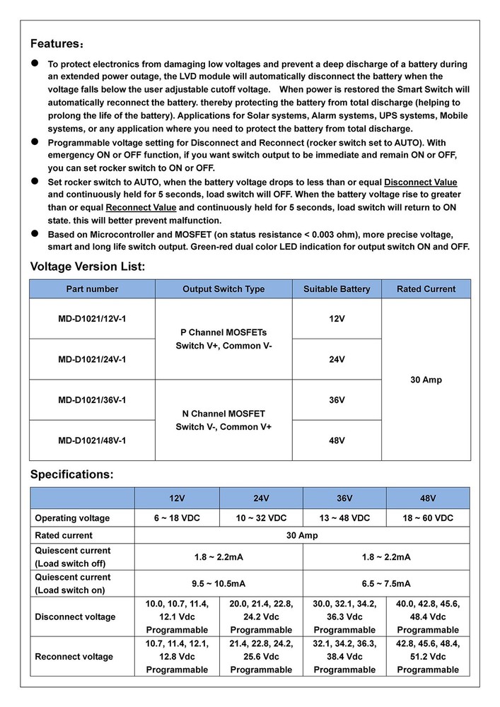CZH-LABS LVD Low Voltage Disconnect Module. (24V / 30Amp)